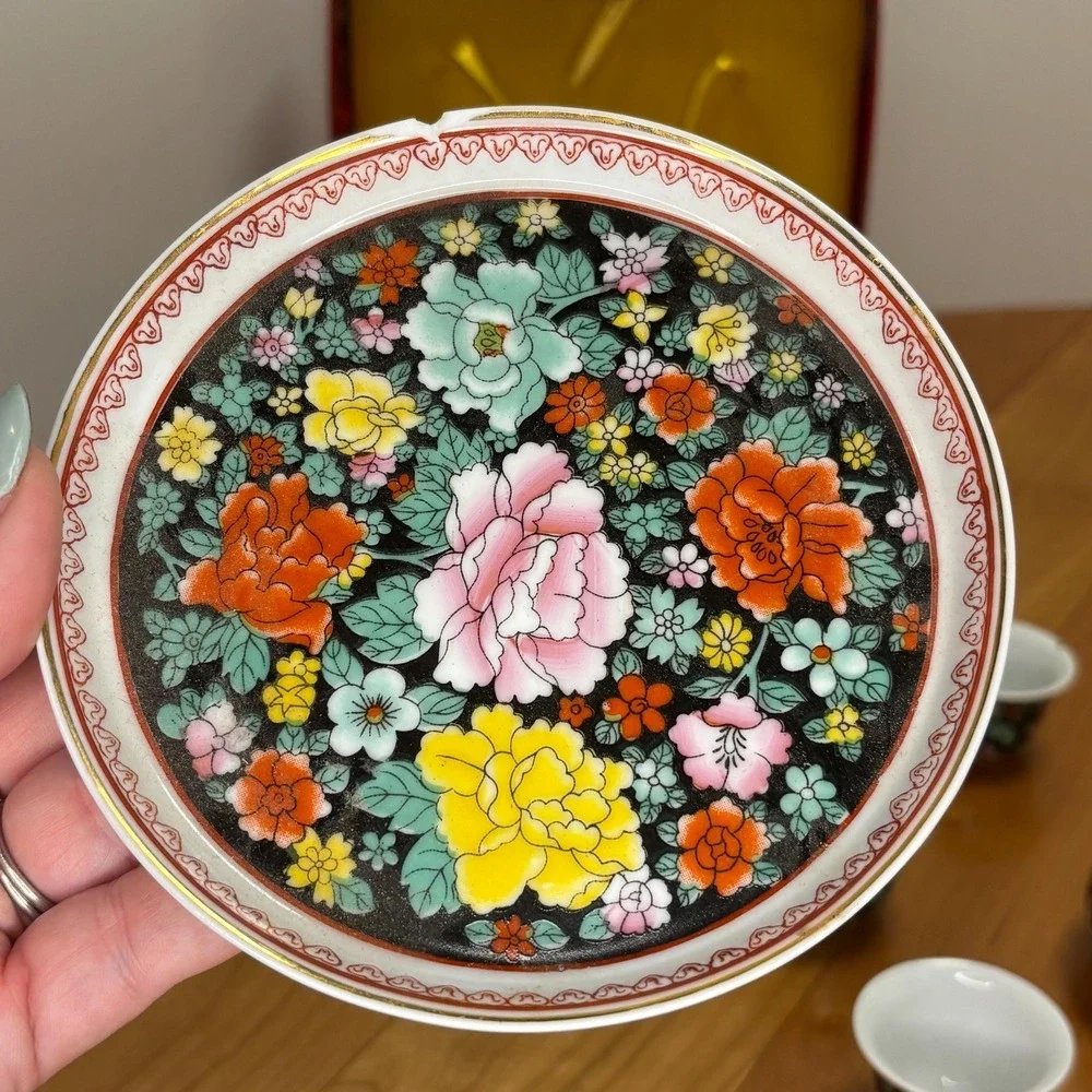 Miniature Floral Tea Set with Embroidered Presentation Box
